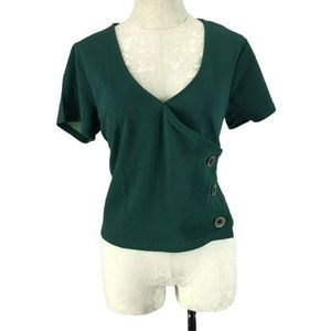 New And Next Womans Young Contemporary Vneck Business Office Green Blouse Large‎